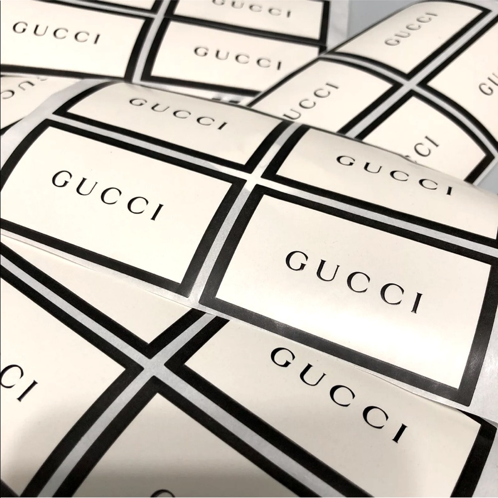 12 Authentic GUCCI Black/White Label Stickers for DIY Projects and Gifts.